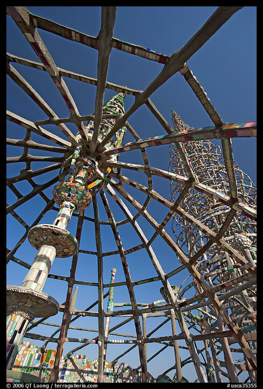 Gazebo and tower, Watts Towers. Watts, Los Angeles, California, USA