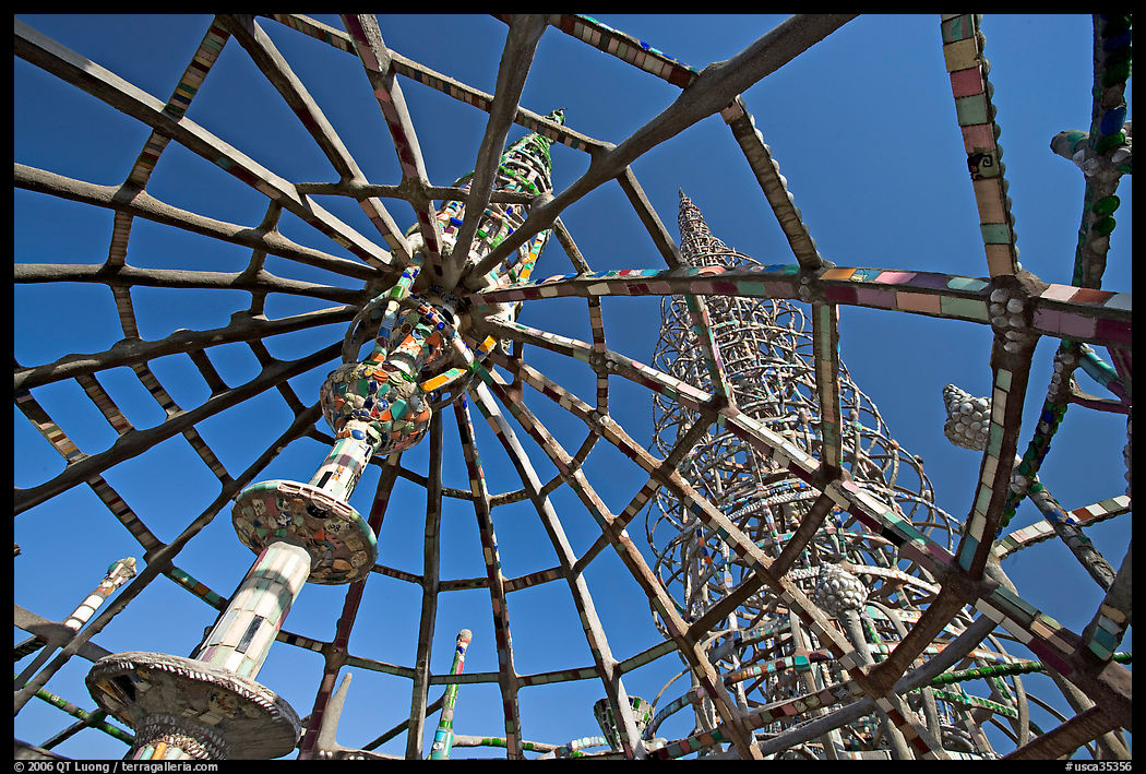 Tower seen from Gazebo, Watts Towers. Watts, Los Angeles, California, USA