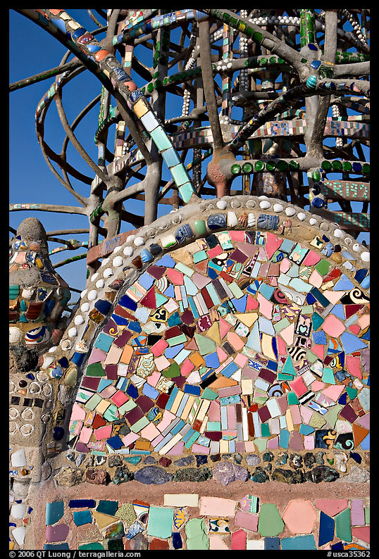 Moscaic and tower, Watts Towers. Watts, Los Angeles, California, USA