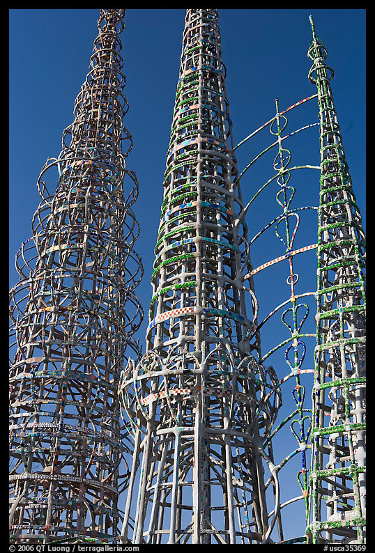 Three towers and hearts, Watts Towers. Watts, Los Angeles, California, USA