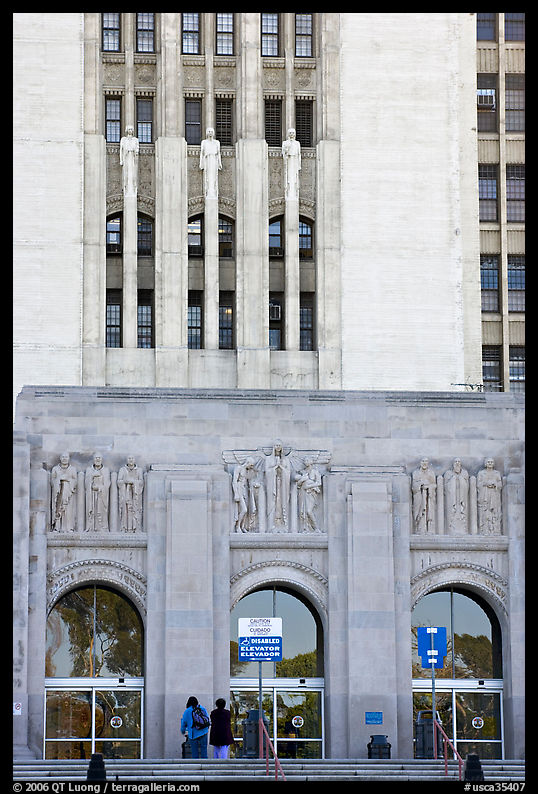 Art Deco facade of the Los Angeles County Hospital. Los Angeles, California, USA