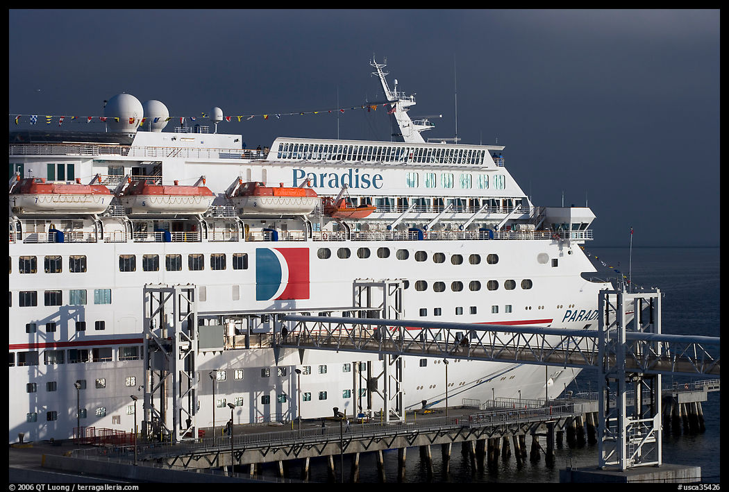 Cruise ship being boarded. Long Beach, Los Angeles, California, USA