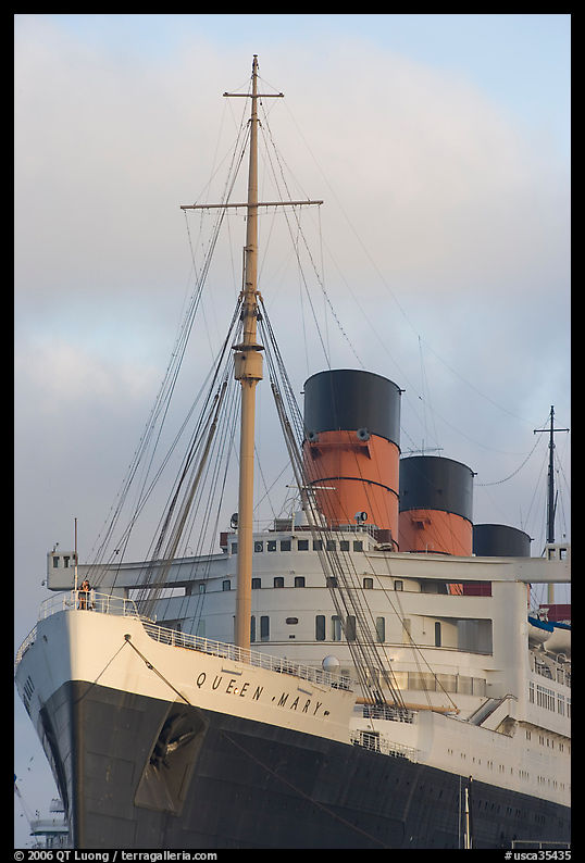 Queen Mary ship at sunset. Long Beach, Los Angeles, California, USA