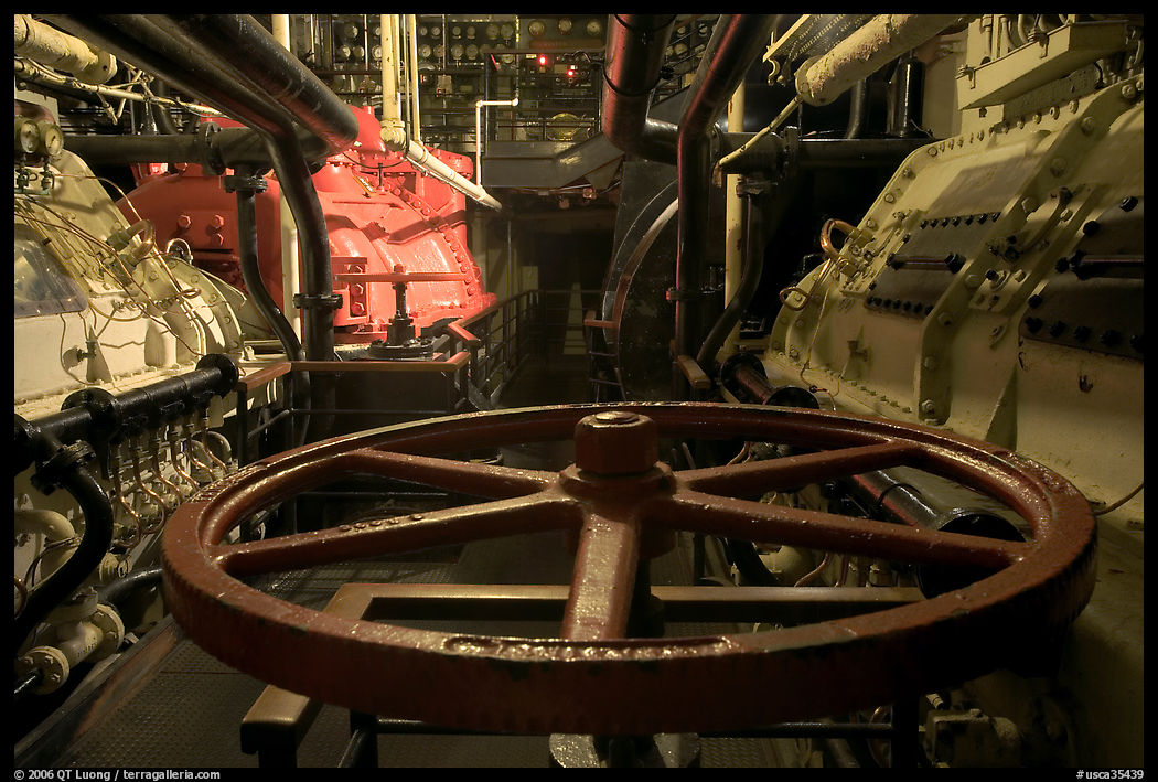 Engine room of the Queen Mary. Long Beach, Los Angeles, California, USA