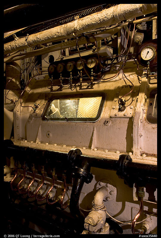 Instruments in the boiler room of the Queen Mary. Long Beach, Los Angeles, California, USA