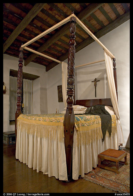 Bedroom in the Avila Adobe, Los Angeles  oldest building (1818). Los Angeles, California, USA