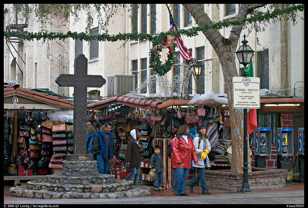 Stalls on Olvera Street, El Pueblo historic district. Los Angeles, California, USA