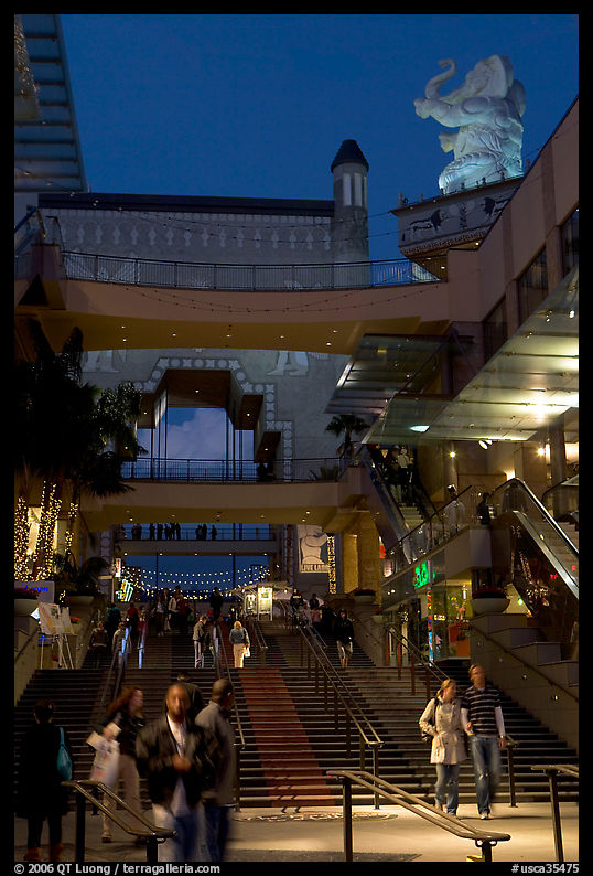 Hollywood and Highland shopping complex and dusk. Hollywood, Los Angeles, California, USA