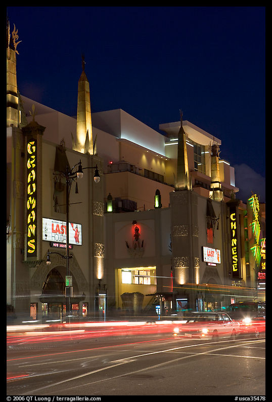 Grauman Chinese Theater at night. Hollywood, Los Angeles, California, USA