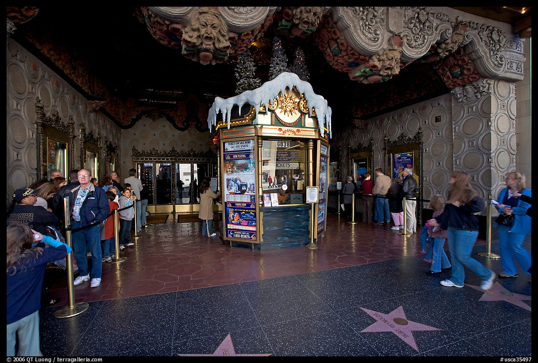 Walk of fame and entrance of El Capitan Theater. Hollywood, Los Angeles, California, USA
