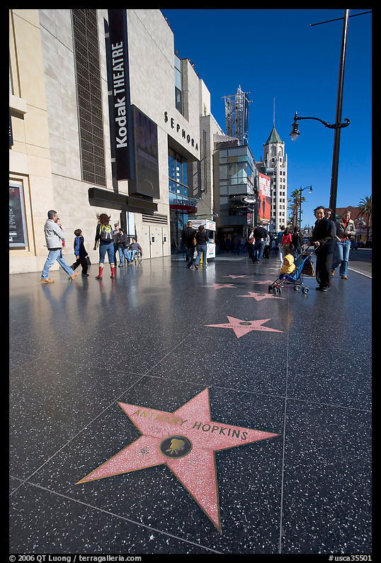 Star bearing the name of Antony Hopkins on the walk of fame. Hollywood, Los Angeles, California, USA