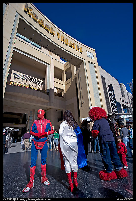 People dressed as movie characters in front of the Kodak Theatre. Hollywood, Los Angeles, California, USA