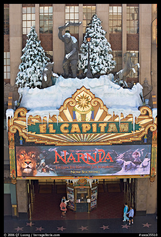 Ornate facade of the El Capitan theatre. Hollywood, Los Angeles, California, USA