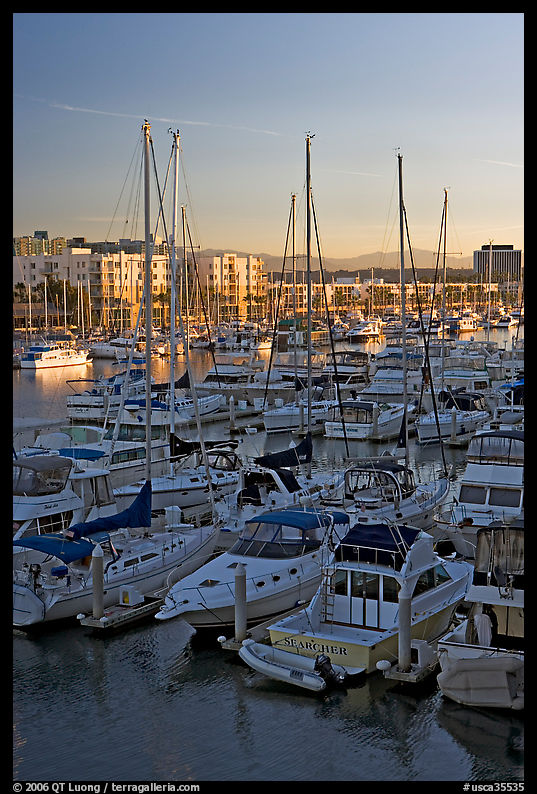 Yachts and marina at sunrise. Marina Del Rey, Los Angeles, California, USA