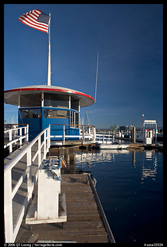 Harbor tower with flag. Marina Del Rey, Los Angeles, California, USA