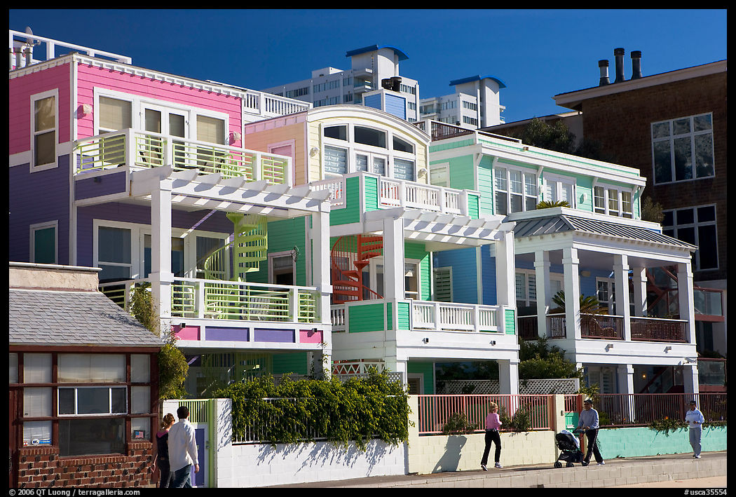 Row of colorful beach houses. Santa Monica, Los Angeles, California, USA
