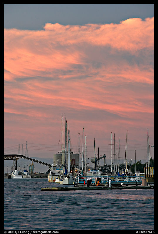 Port of Redwood and clouds at sunset. Redwood City, SF Bay area, California, USA
