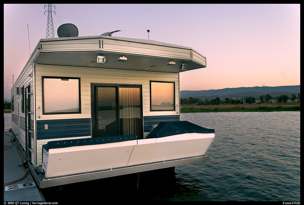 Houseboat, sunset. Redwood City, SF Bay area, California, USA