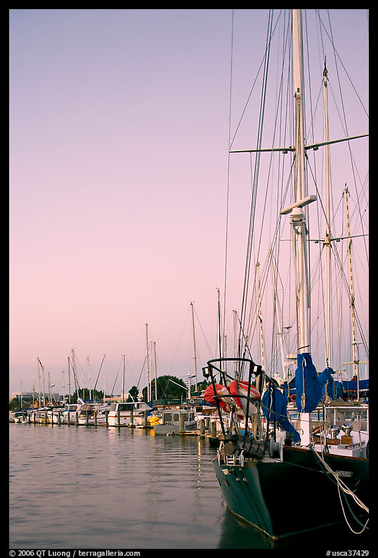 Yachts, sunset. Redwood City, SF Bay area, California, USA