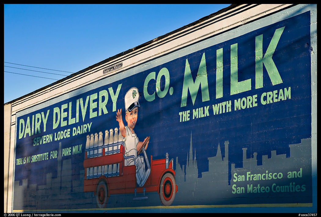 Vintage advertising mural, one of the first of its kind. Burlingame, SF Bay area, California, USA