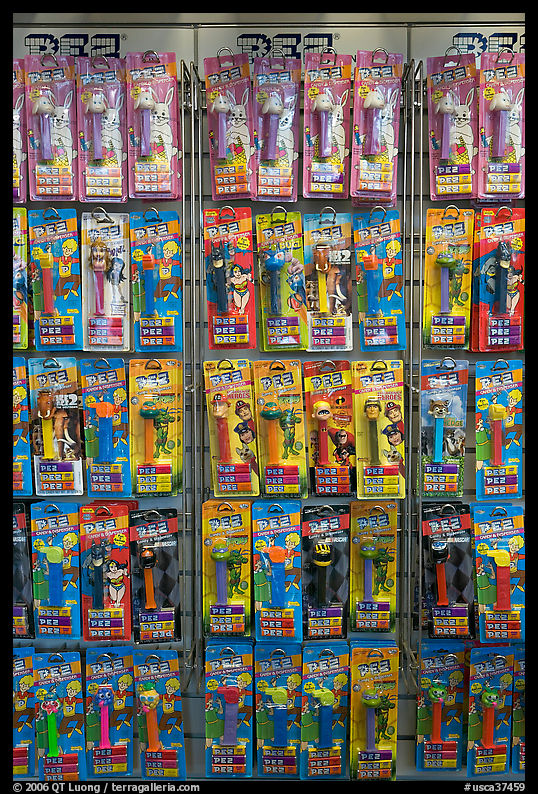 Pez candy and dispensers for sale, Museum of Pez memorabilia. Burlingame, SF Bay area, California, USA