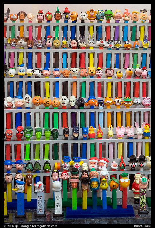 Collection of Pez dispensers, Pez museum. Burlingame, SF Bay area, California, USA