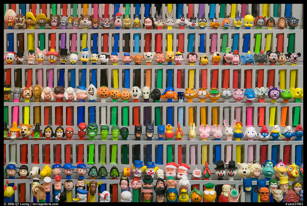 Set of Pez dispensers, Museum of Pez memorabilia. Burlingame, SF Bay area, California, USA