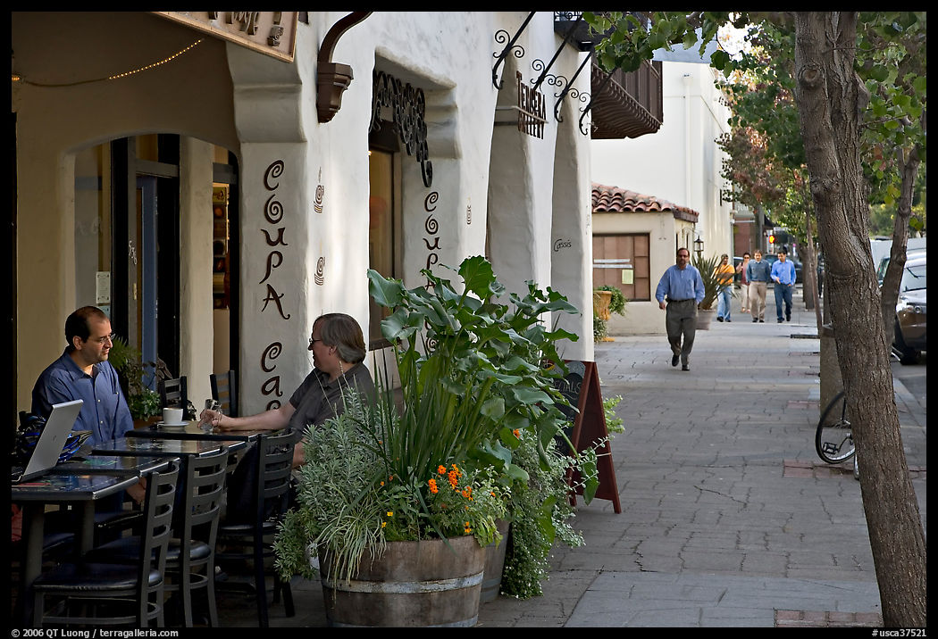 Cafe and sidewalk. Palo Alto, SF Bay area, California, USA