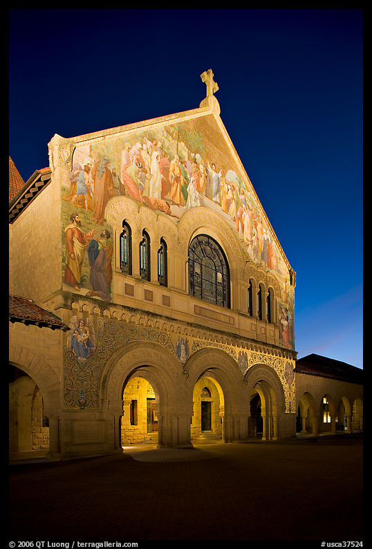 Memorial Church illuminated. Stanford University, SF Bay area, California, USA