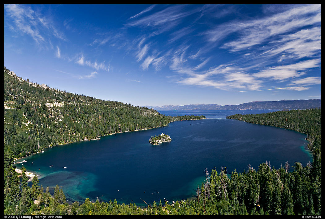 Wide view of Emerald Bay and Lake Tahoe, California. USA