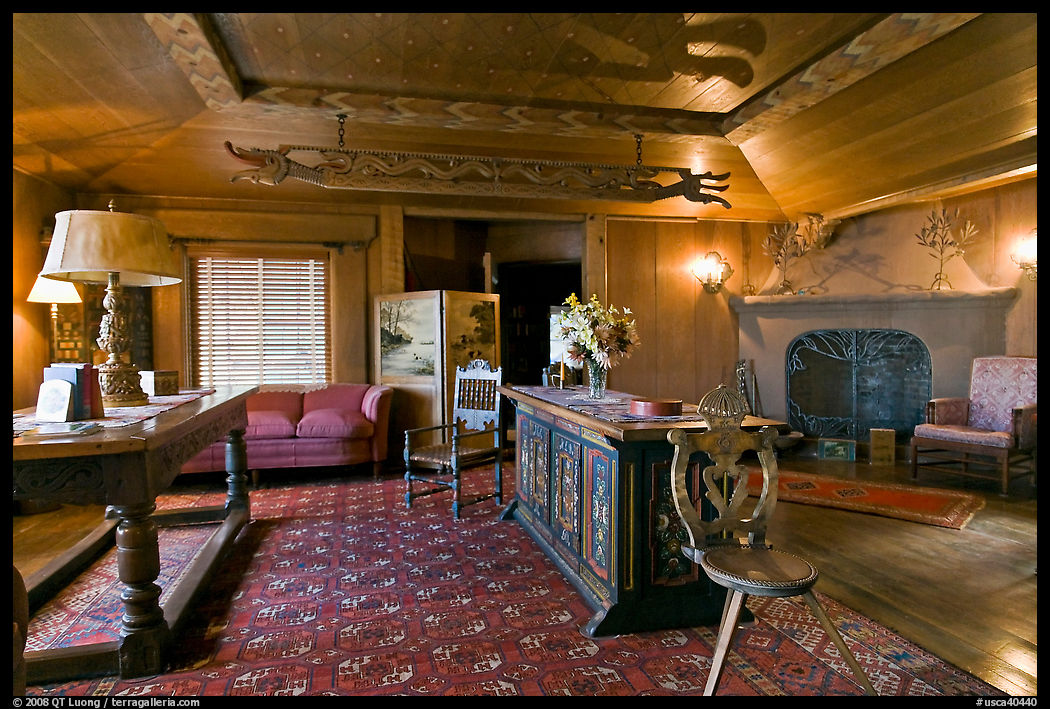Living room, Vikingsholm castle, Lake Tahoe, California. USA
