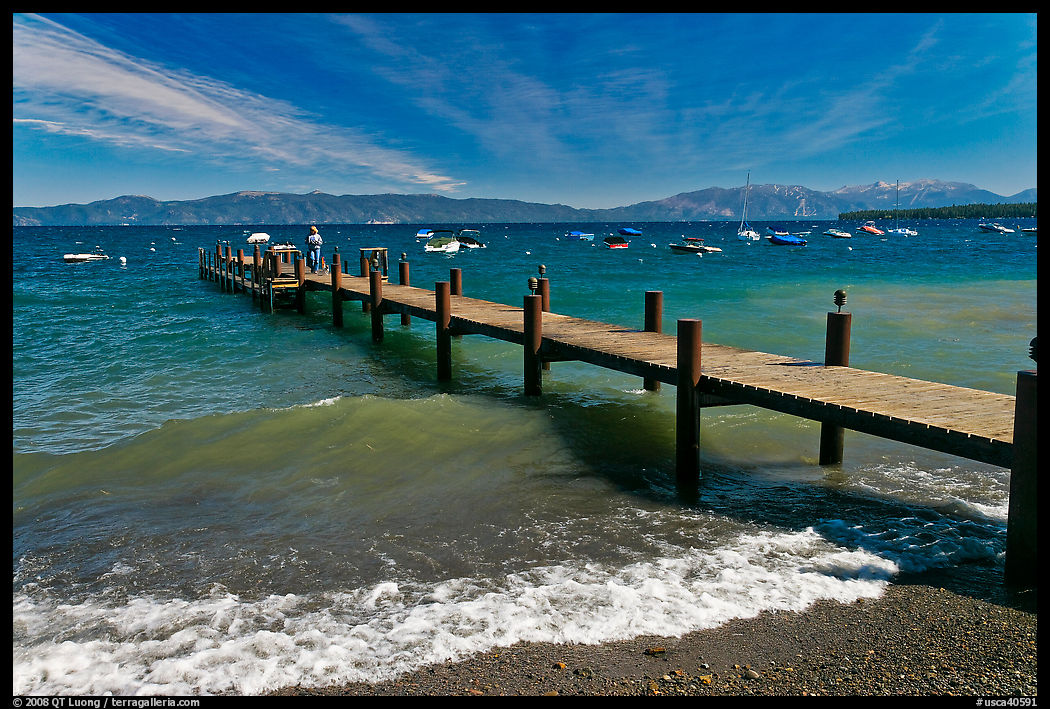 Dock on a windy day, West shore, Lake Tahoe, California. USA