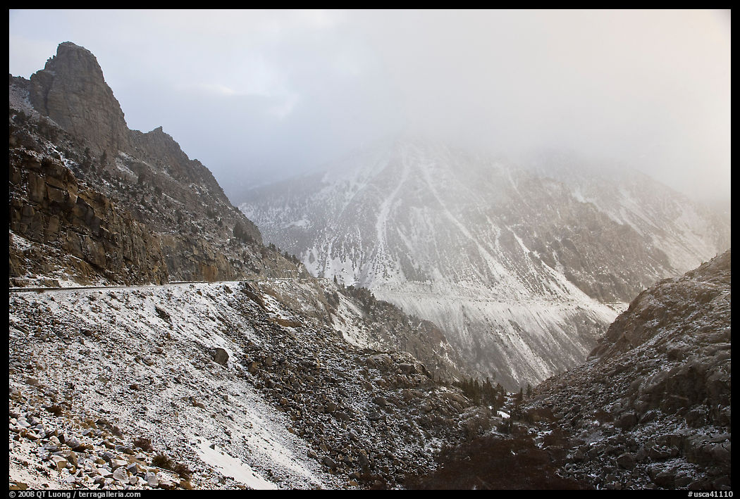 Snow and clouds, Tioga Pass road. California, USA