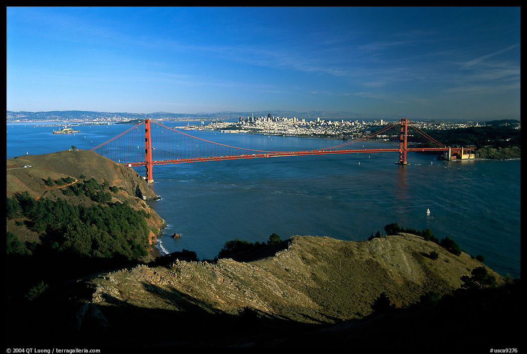 Golden Gate bridge  seen from Hawk Hill, afternoon. San Francisco, California, USA