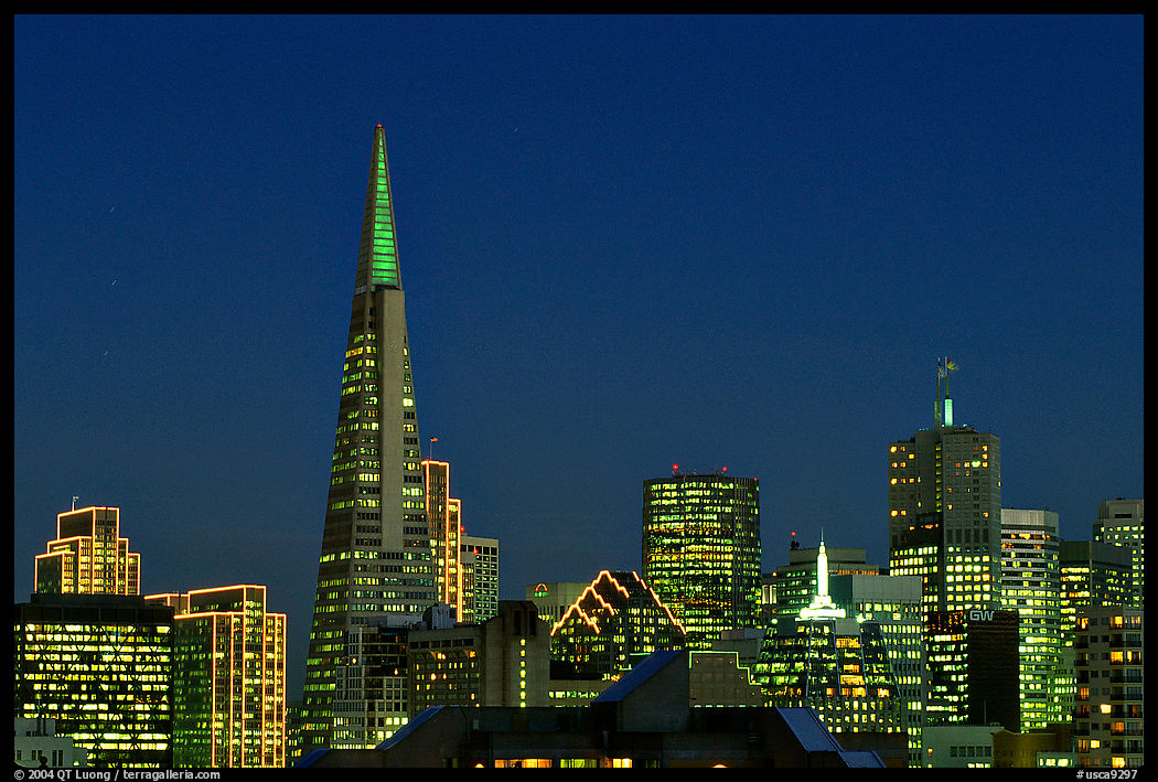 Skyline with Transamerica Pyramid at night. San Francisco, California, USA