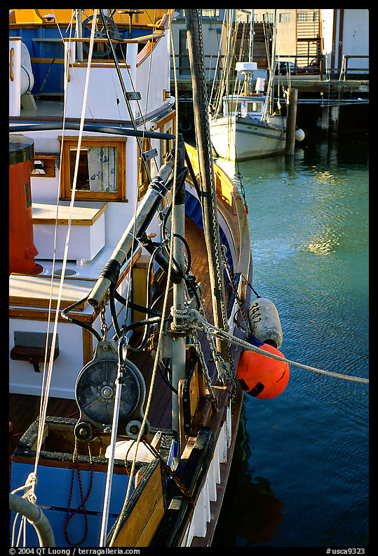 Fishing boat anchored in  Fisherman's Wharf. San Francisco, California, USA