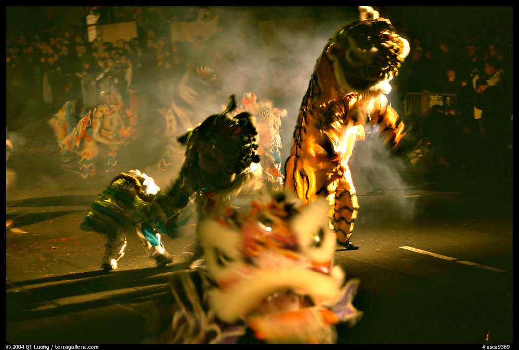 Dragon dancing during the Chinese New Year celebration. San Francisco, California, USA