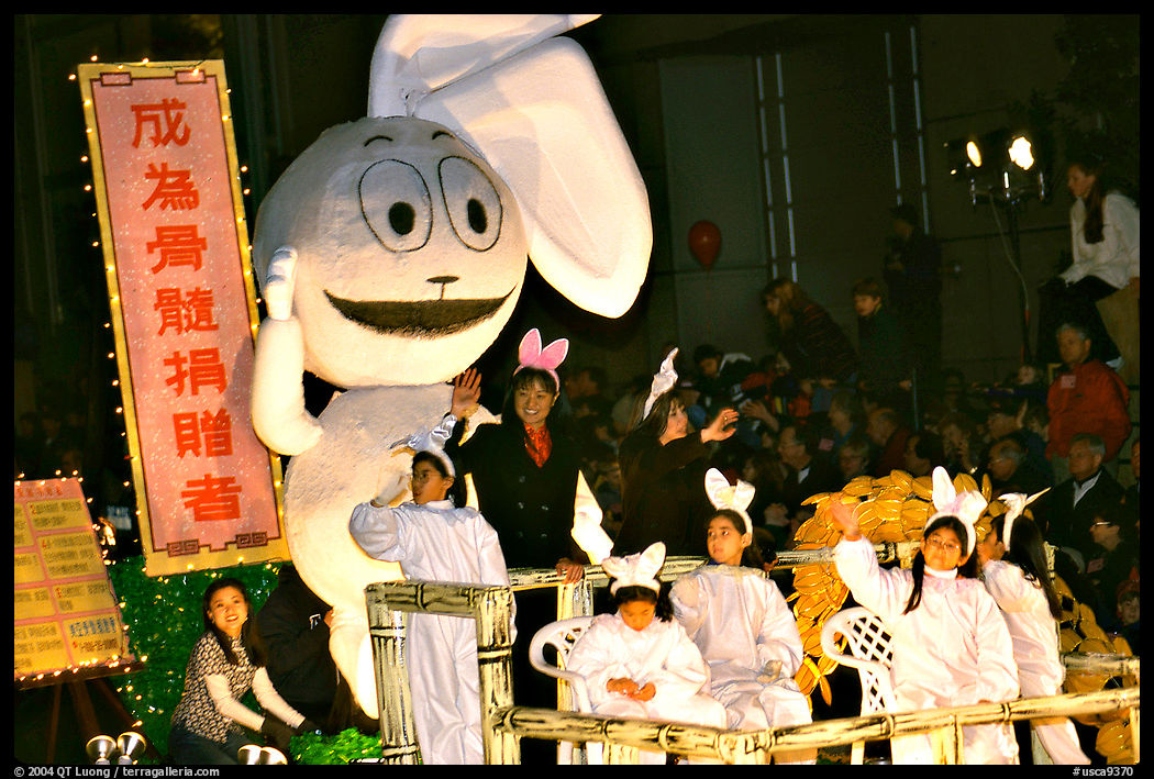 Float with figure for the Year of the Rabbit. San Francisco, California, USA