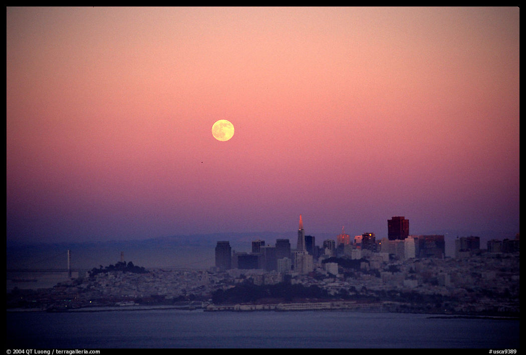 Moonrise over the city. San Francisco, California, USA