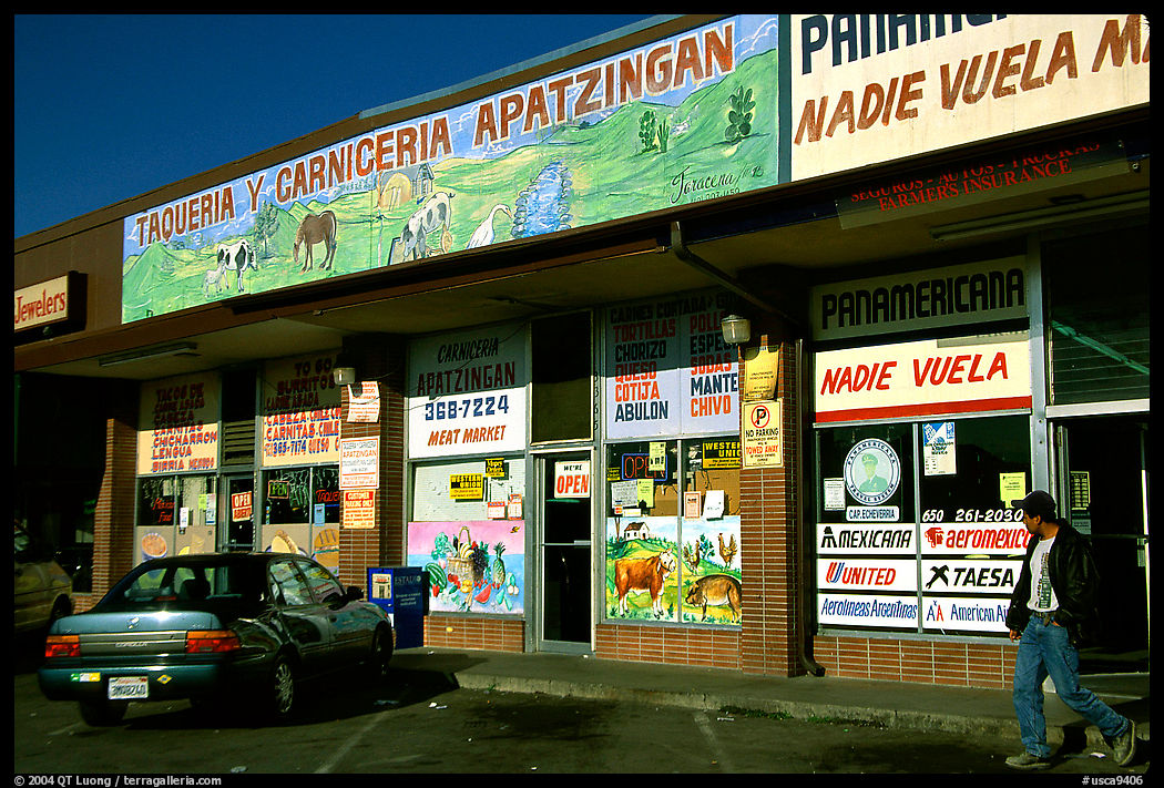 Mexican storefronts. Redwood City, SF Bay area, California, USA