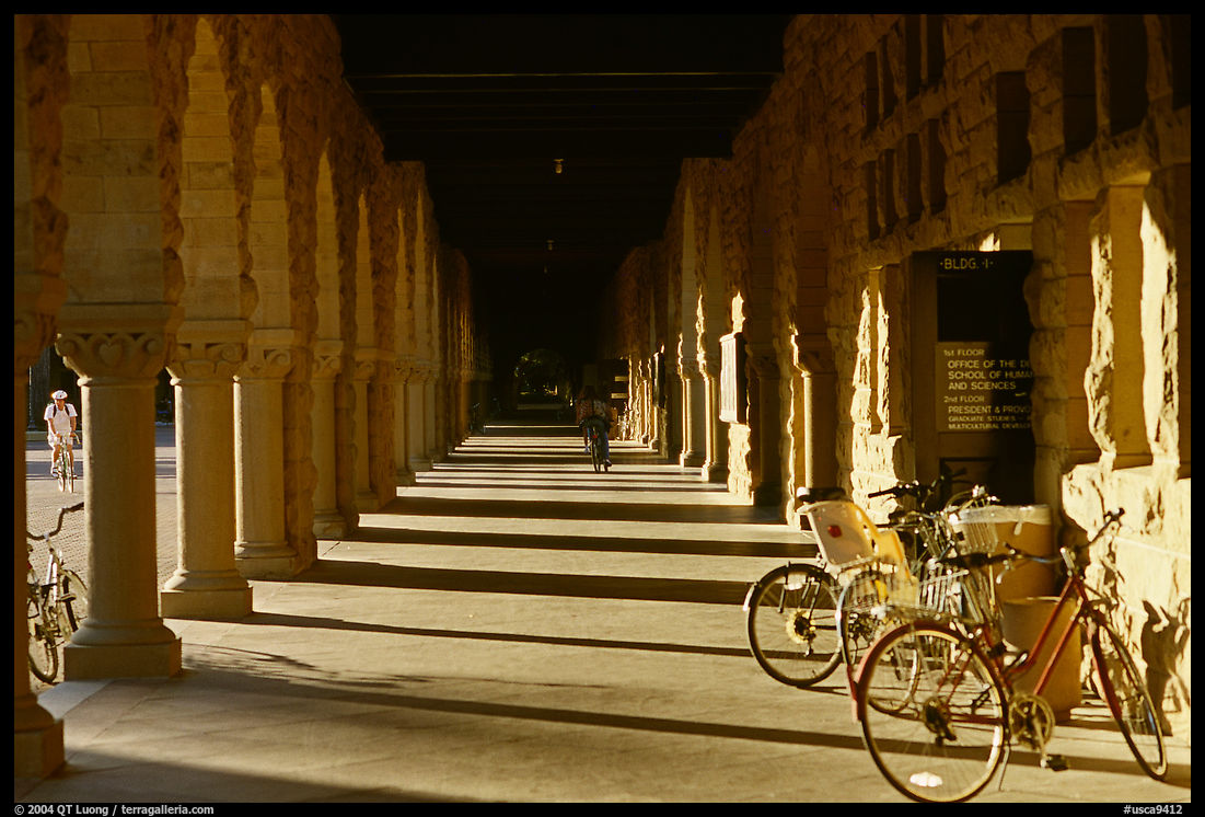 Hallway and bicycles. Stanford University, SF Bay area, California, USA