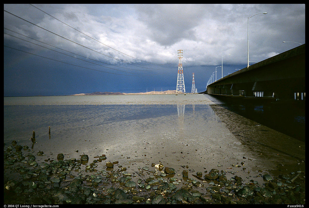Dumbarton Bridge with storm clouds. Menlo Park, SF Bay area, California, USA