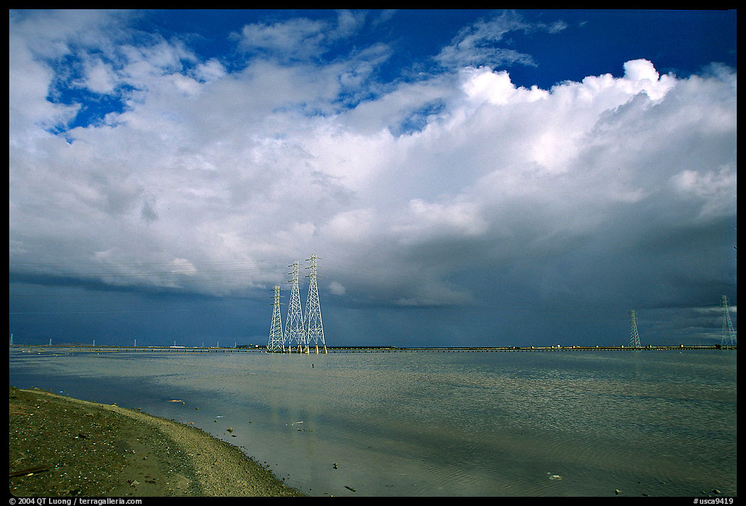 Power lines and clouds, Ravenswood National Wildlife Refuge. Menlo Park, SF Bay area, California, USA