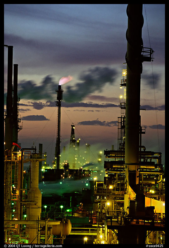 Oil Refinery near Rodeo at sunset. SF Bay area, California, USA