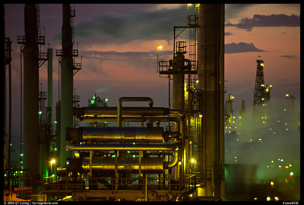 Industrial Oil Refinery near Rodeo at sunset. SF Bay area, California, USA