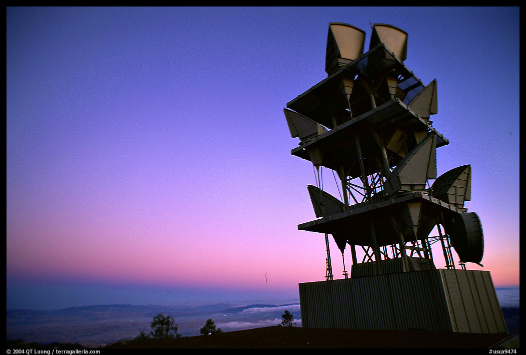 Microwave communication relay at dusk,  Mt Diablo State Park. SF Bay area, California, USA