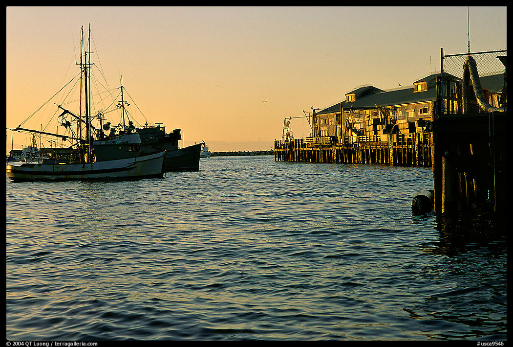 Fisherman's wharf at sunset,  Monterey. Monterey, California, USA