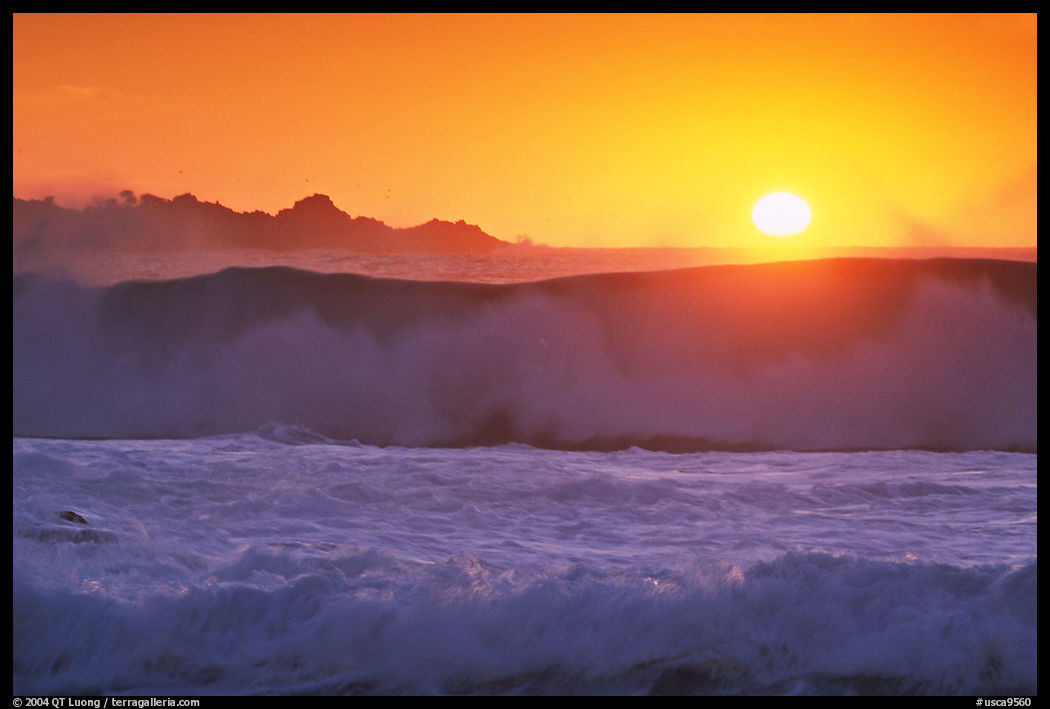 Crashing wave and sunset,  Carmel River State Beach. Carmel, California, USA