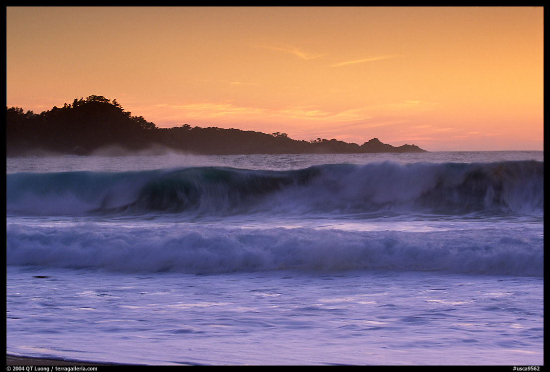 Surf at  sunset,  Carmel River State Beach. Carmel, California, USA