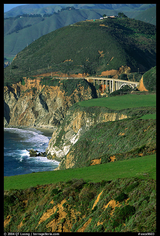 Distant view of Bixby Creek Bridge and coast. Big Sur, California, USA